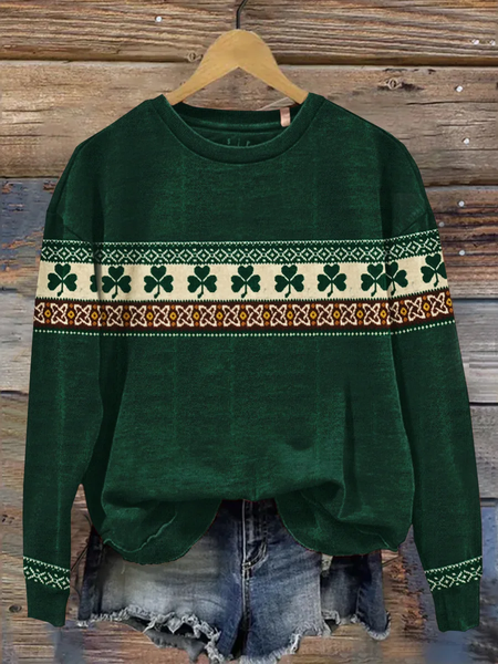 Women's St. Patrick's Day Shamrock Art Print Sweatshirt, Hoodies&Sweatshirts, Lilicloth.com