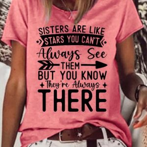 Women's Funny Sister Gift Letters Crew Neck Casual T-Shirt, T-shirts, Lilicloth.com