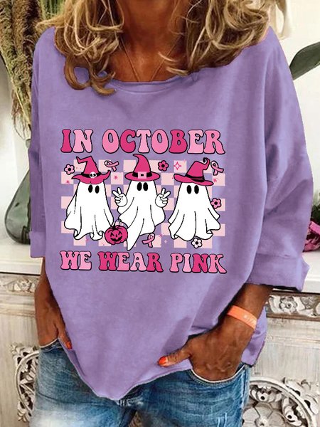 In October We Wear Pink Wizard Ghosts Breast Cancer Awareness Halloween Casual Sweatshirt, Hoodies&Sweatshirts, Lilicloth.com