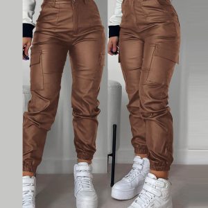 Pocket Design Cuffed PU Leather Pants, women Pants, ChicMe catalog