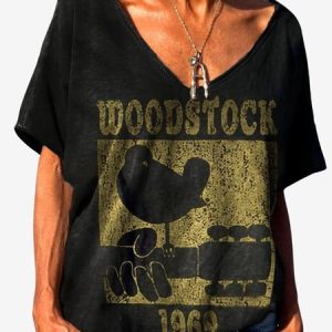 Women's Short Sleeve Tee T-shirt Summer Animal Jersey V Neck Holiday Going Out Casual Top, JustFashionNow T-Shirts, color:Black|size:XXL,