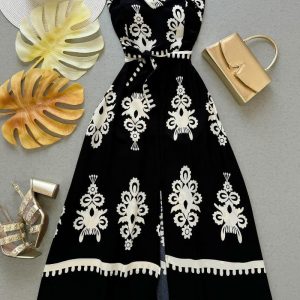 Floral Print Bandeau Sleeveless Tied Detail Vacation Dress Casual Slit A Line Midi Dress, women Print Dresses, ChicMe catalog