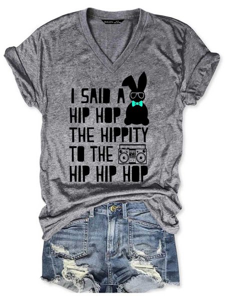 Women's Letter Short Sleeve Tee T-shirt V Neck Casual Summer Top, JustFashionNow T-Shirts, color:Gray|size:3XL,