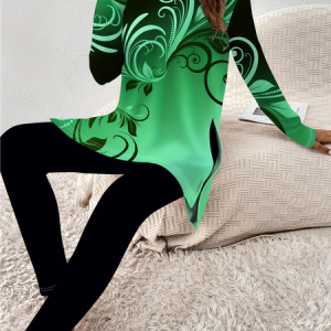 Women's Jersey Floral Daily Going Out Two Piece Set Long Sleeve Casual Spring/Fall Top With Pants Matching Set, JustFashionNow Suit Set, color:Green|size:XXL,