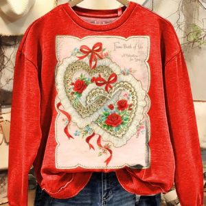 Women's Valentine's Day Cute Graphic Print Long Sleeve Crew Neck Sweatshirt, JustFashionNow Sweatshirts & Hoodies, color:Red|size:XXL,