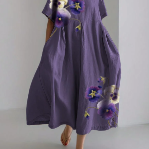 Modern and Comfortable Cotton-Blend Loose Casual Floral Dress With No Belt, Dresses, Lilicloth.com