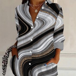 Women's Long Sleeve Shirt Spring/Fall Abstract Shirt Collar Daily Going Out Casual Top, JustFashionNow Shirts, color:Gray|size:XXL,