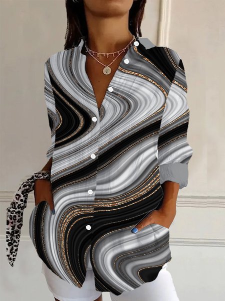 Women's Long Sleeve Shirt Spring/Fall Abstract Shirt Collar Daily Going Out Casual Top, JustFashionNow Shirts, color:Gray|size:XXL,