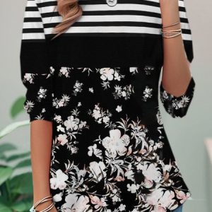 Jersey Casual Floral T-Shirt Early Autumn, Long sleeves, Lilicloth.com