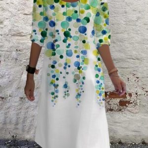 Women's Long Sleeve Spring/Fall Polka Dots Jersey Dress Crew Neck Daily Going Out Casual Mini H-Line T-Shirt Dress, JustFashionNow Dresses, color:Green|size:XXL,