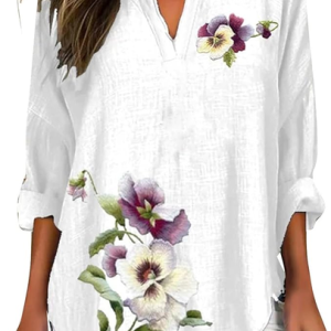 Women's Floral Print Elegant Vintage V-Neck Shirt, Blouses, Lilicloth.com
