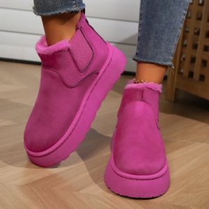 Casual Plain Slip On Block Heel Snow Boots, Boots, color:Deep Pink|size:44, catalog Noracora shop