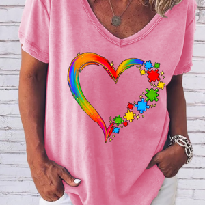 Women Autism heart Awareness Shirt,Autism Shirt,Autism Awareness V Neck T-Shirt, T-shirts, Lilicloth.com