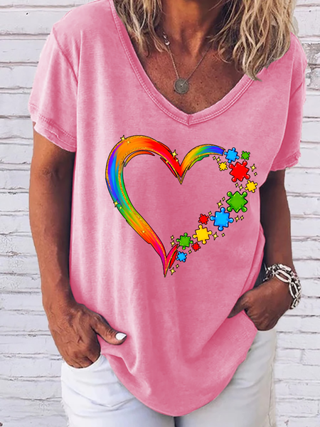 Women Autism heart Awareness Shirt,Autism Shirt,Autism Awareness V Neck T-Shirt, T-shirts, Lilicloth.com