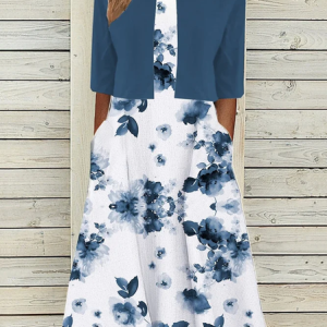 Women Floral Printing Two-Piece Set Daily Half Sleeve Casual Summer Dress With Coat Matching Set, JustFashionNow Suit Set, color:As Picture|size:3XL,