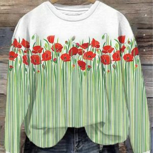 Women's Crew Neck Floral Casual Spring/Fall Cotton Long Sleeve Sweatshirt, JustFashionNow Sweatshirts & Hoodies, color:Green|size:5XL,