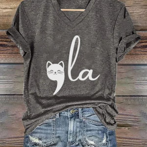Women's La cat printed T-shirt, T-shirts, Lilicloth.com