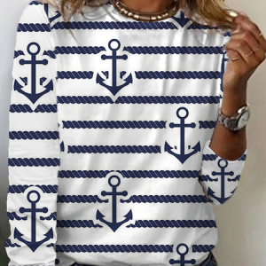 Women's Striped Long Sleeve Tee T-shirt Crew Neck Printing Casual Spring/Fall Graphic Tee Top, JustFashionNow T-Shirts, color:As Picture|size:3XL,