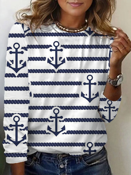 Women's Striped Long Sleeve Tee T-shirt Crew Neck Printing Casual Spring/Fall Graphic Tee Top, JustFashionNow T-Shirts, color:As Picture|size:3XL,