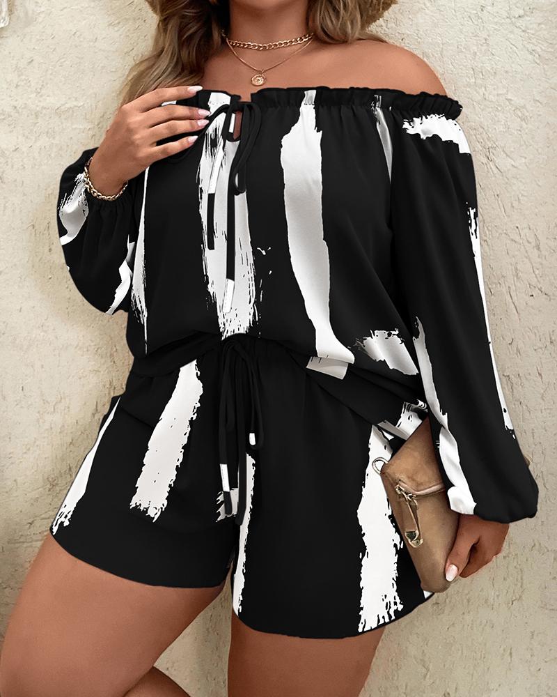 Plus Size Tie Dye Print Off Shoulder Top & Drawstring Shorts Set, women Two Piece Sets(plus), ChicMe catalog - Image 2