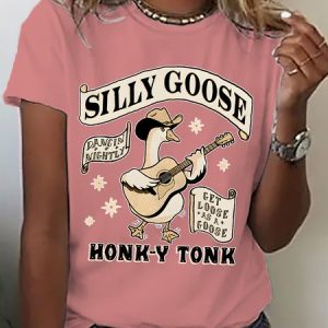 Women's Silly Goose Honk-y Tonk Casual Short SleeveT-Shirt, T-shirts, Lilicloth.com