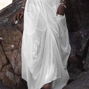 Women's Casual Plain Spring/Fall Cotton Skirt, JustFashionNow Skirts, color:White|size:XXL,