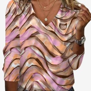 Women's Long Sleeve Tee T-shirt Spring/Fall Geometric Jersey V Neck Daily Going Out Casual Top, JustFashionNow T-Shirts, color:Pink|size:XXL,