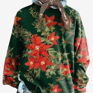Women's Crew Neck Floral Casual Spring/Fall Long Sleeve Sweatshirt, JustFashionNow Sweatshirts & Hoodies, color:darkgreen|size:XXL,