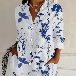 Women's Long Sleeve Shirt Spring/Fall Floral Buckle Shirt Collar Daily Going Out Casual Top, JustFashionNow Shirts, color:White|size:XXL,