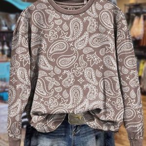 Women's Crew Neck Ethnic Casual Spring/Fall Long Sleeve Sweatshirt, JustFashionNow Sweatshirts & Hoodies, color:Coffee|size:XXL,