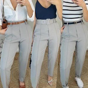 High Waist Pocket Design Pants Casual Slim Fit Work Pants, women Pants, ChicMe catalog