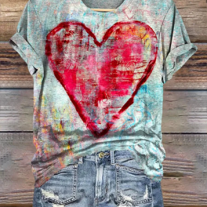 Women's Love Valentine's Day Casual Round Neck Short Sleeve T-Shirt, T-shirts, Lilicloth.com