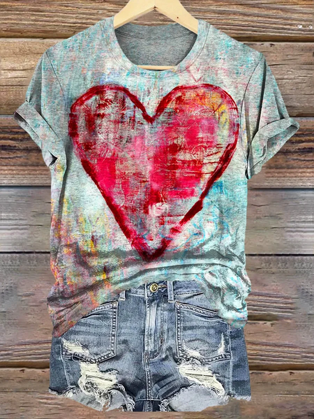 Women's Love Valentine's Day Casual Round Neck Short Sleeve T-Shirt, T-shirts, Lilicloth.com
