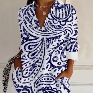 Ethnic Print Long Sleeve Shirt, Blouses, Lilicloth.com
