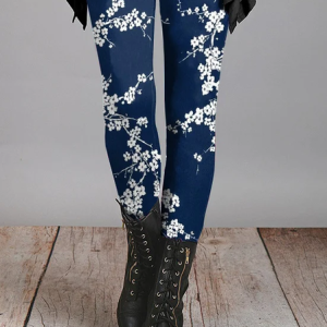 Women's Casual Floral Jersey All Season Printing Long Leggings, JustFashionNow Leggings, color:Purplish Blue|size:XXL,