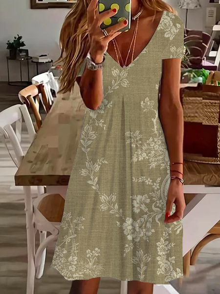 Women's Floral Spring Print Casual V-Neck Short Sleeve Dress, Dresses, Lilicloth.com - Image 10