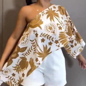 2 Pieces Multi-Ways Plants Print Top with Same-Color Bandeau Matching Set, women Blouses & Shirts, ChicMe catalog