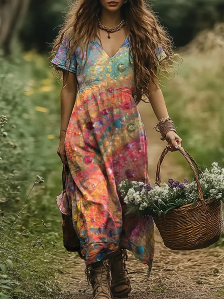 Regular Fit Casual Floral V Neck Dress With No, Dresses, Lilicloth.com