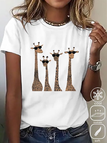 Plus Size Casual Deer Loose T-Shirt, JustFashionNow T-Shirts, color:White|size:4X,