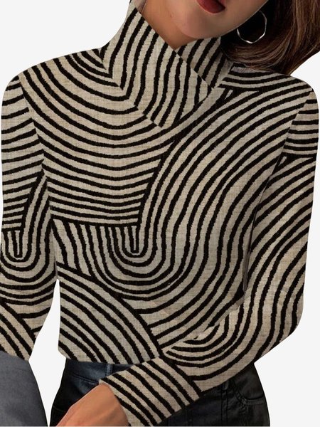 Women's Long Sleeve Blouse Spring/Fall Abstract Stripes Daily Going Out Casual Top, JustFashionNow Blouses, color:Apricot|size:XXL,