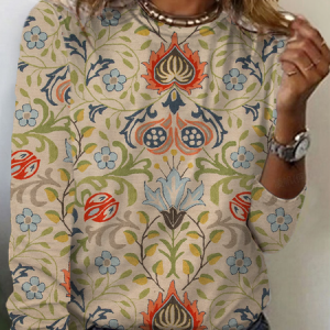 Women's Long Sleeve Tee T-shirt Spring/Fall Floral Jersey Crew Neck Daily Going Out Casual Top, JustFashionNow T-Shirts, color:Khaki|size:XXL,