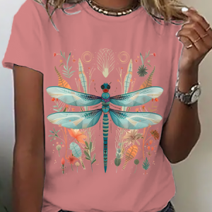 Dragonfly Flowers Cotton T-Shirt, T-shirts, Lilicloth.com