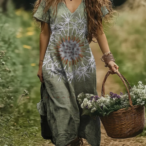 Vintage Women Floral V Neck Short Sleeve Comfy Casual Maxi Dress, Dresses, color:As Picture|size:4XL, catalog Noracora shop