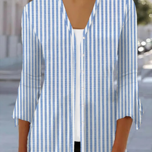 Women's Spring/Fall Cover-up Casual Striped Printing Lightweight Cardigan, JustFashionNow Coats, color:Blue|size:XXL,