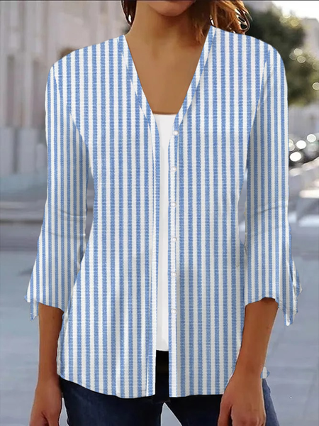 Women's Spring/Fall Cover-up Casual Striped Printing Lightweight Cardigan, JustFashionNow Coats, color:Blue|size:XXL,