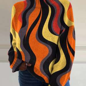 Women's Turtleneck Geometric Casual Spring/Fall Long Sleeve Sweatshirt, JustFashionNow Sweatshirts & Hoodies, color:Multicolor|size:3XL,