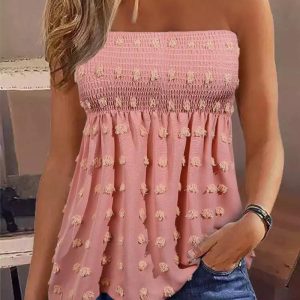 Swiss Dot Shirred Bandeau Tank Top, women Tanks & Crop Tops, ChicMe catalog