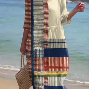 Women Geometric Crew Neck Half Sleeve Comfy Casual Maxi Dress, Maxi, color:Apricot|size:3XL, catalog Noracora shop