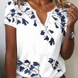 Plus Size Casual Floral T-Shirt, JustFashionNow T-Shirts, color:White|size:4X,