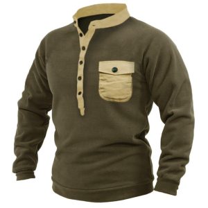 Men's Warm Fleece Hunting Henry Sweatshirt, Tactical Sweatshirts & Hoodies,  COTOSEN